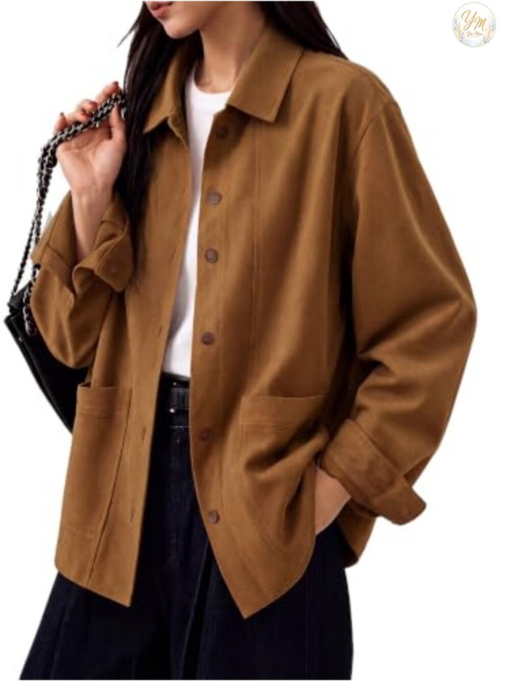 Faux Suede Casual Jacket with Lapel Collar & Pockets